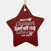 Vrolijk kerstfeest en gelukkig nieuwjaar rood keramisch ornament (Links)