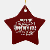 Vrolijk kerstfeest en gelukkig nieuwjaar rood keramisch ornament (Achterkant)
