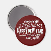 Vrolijk kerstfeest en gelukkig nieuwjaar rood magneet (Voorkant / Achterkant)