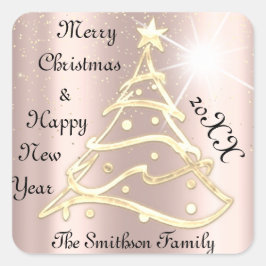 Vrolijk kerstfeest en gelukkig nieuwjaar Roos Gold Vierkante Sticker