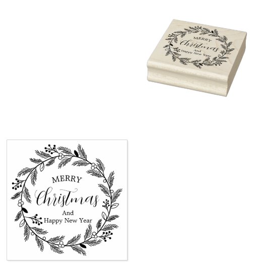 Vrolijk kerstfeest en gelukkig nieuwjaar rubberstempel (Gestempeld)