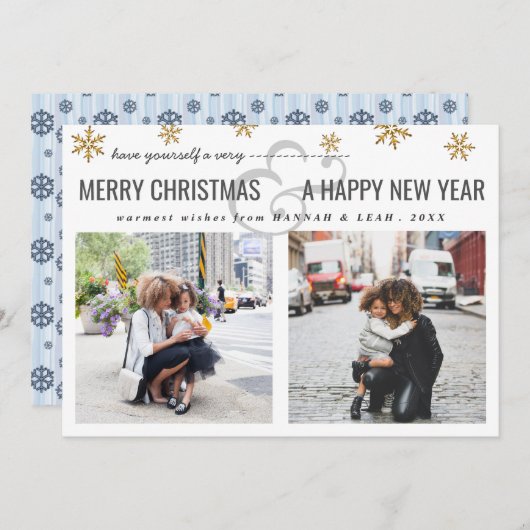 Vrolijk kerstfeest en gelukkig nieuwjaar script tw feestdagenkaart (Voorkant / Achterkant)