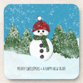 Vrolijk kerstfeest en gelukkig nieuwjaar Snowman Bier Onderzetter (Voorkant)