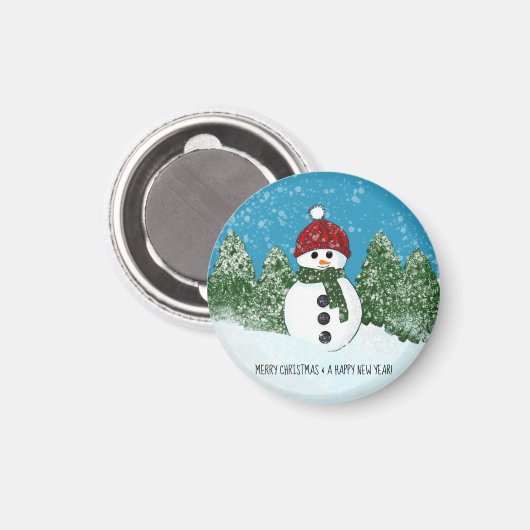 Vrolijk kerstfeest en gelukkig nieuwjaar Snowman Magneet (Voorkant / Achterkant)