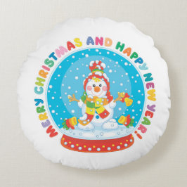 Vrolijk kerstfeest en gelukkig nieuwjaar Snowman Rond Kussen