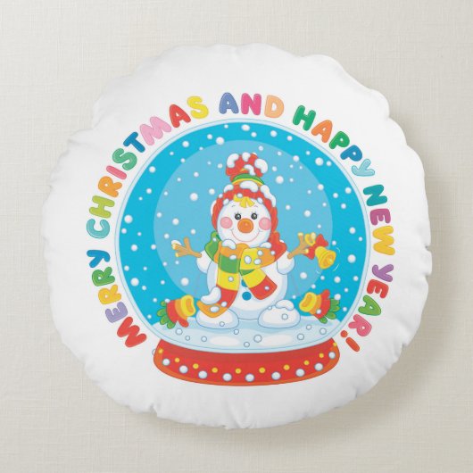 Vrolijk kerstfeest en gelukkig nieuwjaar Snowman Rond Kussen (Voorkant)