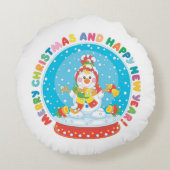 Vrolijk kerstfeest en gelukkig nieuwjaar Snowman Rond Kussen (Achterkant)