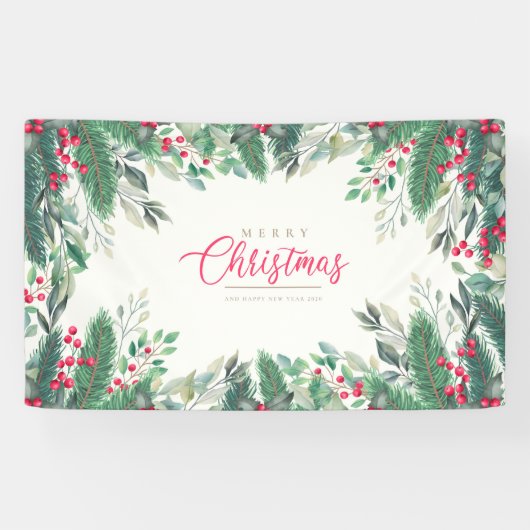 Vrolijk kerstfeest en gelukkig nieuwjaar spandoek (Horizontaal)