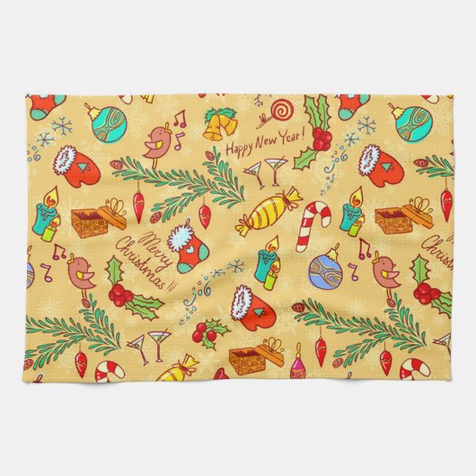 Vrolijk kerstfeest en gelukkig nieuwjaar theedoek (Horizontaal)
