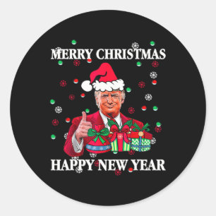 Vrolijk kerstfeest en gelukkig nieuwjaar Trump nee Ronde Sticker