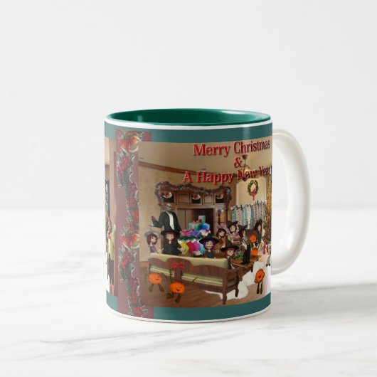 Vrolijk kerstfeest en gelukkig nieuwjaar! tweekleurige koffiemok (Voorkant rechts)