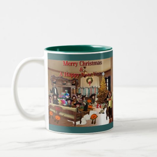 Vrolijk kerstfeest en gelukkig nieuwjaar! tweekleurige koffiemok (Links)