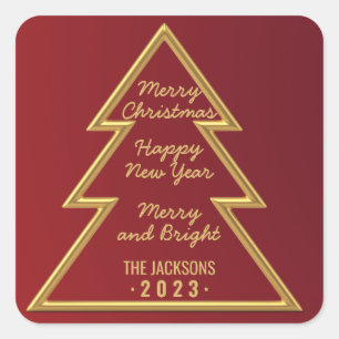 Vrolijk kerstfeest en gelukkig nieuwjaar vierkante sticker