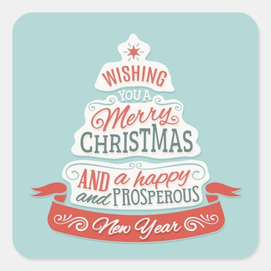 Vrolijk kerstfeest en gelukkig nieuwjaar vierkante sticker (Voorkant)