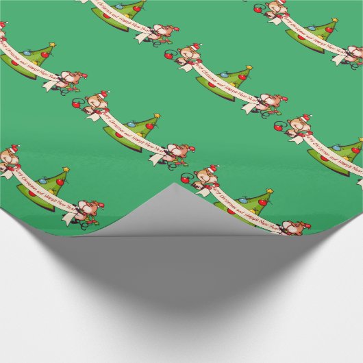 Vrolijk kerstfeest en gelukkige nieuwjaarapen cadeaupapier (Hoek)