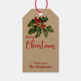 Vrolijk Kerstfeest en Gelukkige Vakantie Mistletoe Cadeaulabel