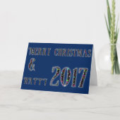 Vrolijk kerstfeest en Happy 2017 Stars Typografie Feestdagen Kaart (Voorkant)