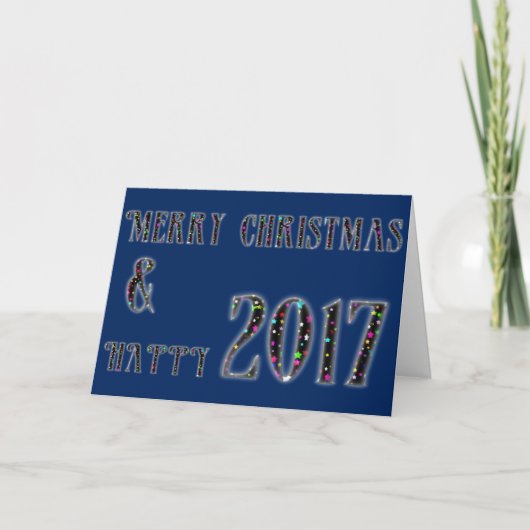 Vrolijk kerstfeest en Happy 2017 Stars Typografie Feestdagen Kaart (Voorkant)