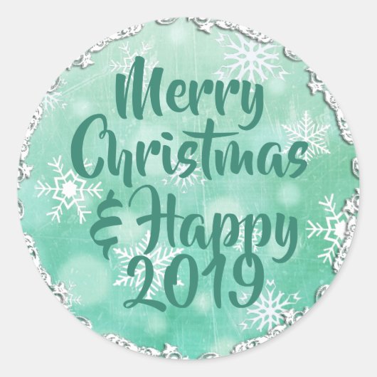 Vrolijk kerstfeest en Happy 2019-feestkaart Ronde Sticker (Voorkant)