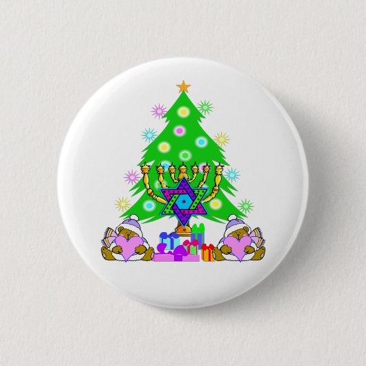 Vrolijk kerstfeest en Happy Hanukkah-Button Ronde Button 5,7 Cm (Voorkant)