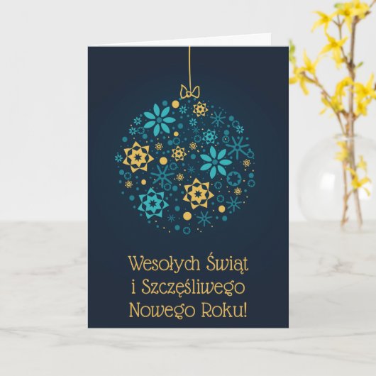 Vrolijk kerstfeest en Happy New Year Poolse kaart (Gele Bloem)