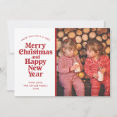 Vrolijk kerstfeest en Happy Nieuwjaar Rode Foto Feestdagenkaart (Voorkant)