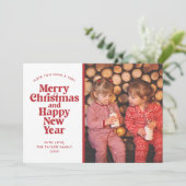 Vrolijk kerstfeest en Happy Nieuwjaar Rode Foto Feestdagenkaart (Staand voorkant)