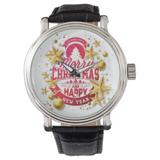 Vrolijk Kerstfeest en Happy Nieuwjaar Typografie Horloge