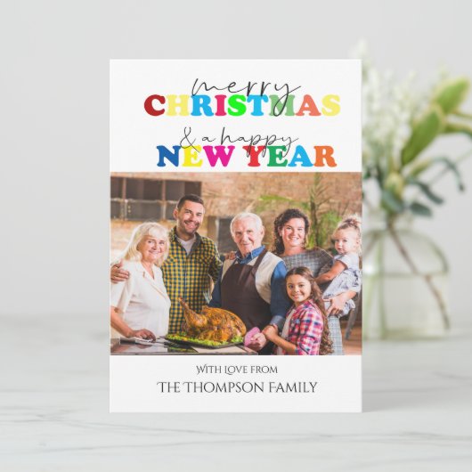 Vrolijk kerstfeest en Happy Nieuwjaarsfoto Feestdagenkaart (Staand voorkant)