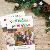 Vrolijk kerstfeest en Happy Nieuwjaarsfoto Feestdagenkaart