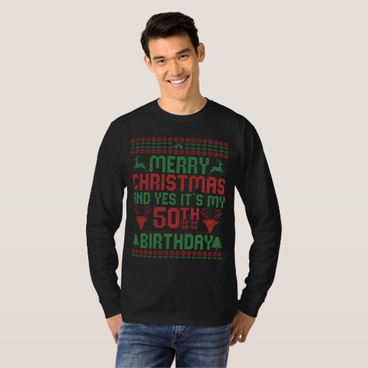 Vrolijk kerstfeest en ja, het is mijn 50e verjaard t-shirt (Voorkant volledig)