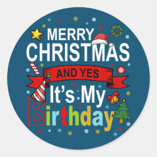 Vrolijk kerstfeest en ja, het is mijn Birthday Gif Ronde Sticker