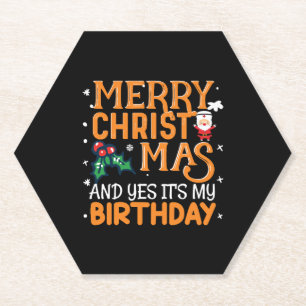 Vrolijk kerstfeest en ja, het is mijn verjaardag kartonnen onderzetters