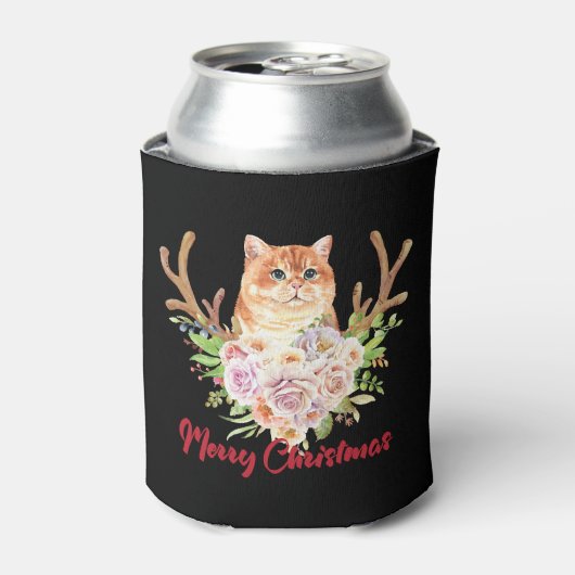 Vrolijk kerstfeest en kat blikjeskoeler (Blikje Voorkant)