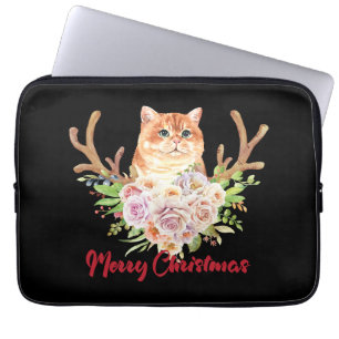 Vrolijk kerstfeest en kat laptop sleeve