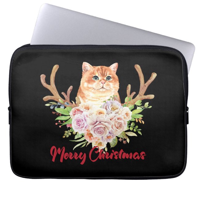 Vrolijk kerstfeest en kat laptop sleeve (Voorkant)