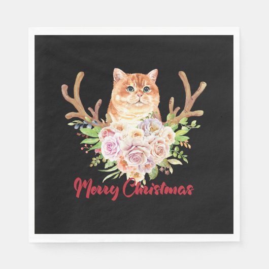 Vrolijk kerstfeest en kat servet (Voorkant)