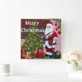 Vrolijk kerstfeest en kerstboom vierkante klok (Huis)