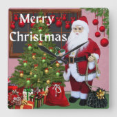 Vrolijk kerstfeest en kerstboom vierkante klok (Voorkant)