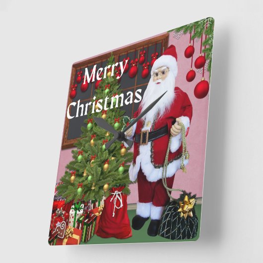 Vrolijk kerstfeest en kerstboom vierkante klok (Hoek)