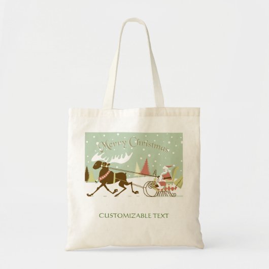 Vrolijk kerstfeest en kerstman met rendiertje tote bag (Voorkant)