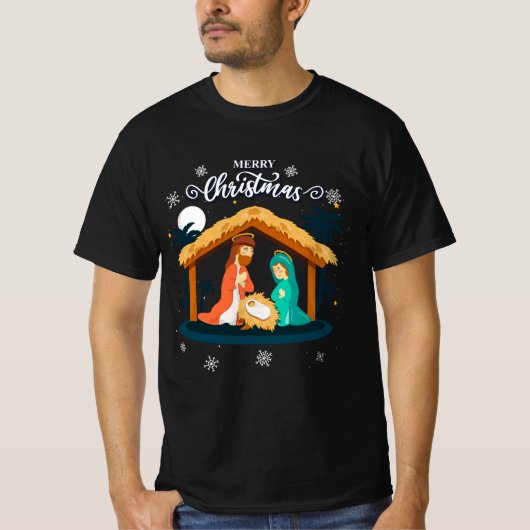Vrolijk kerstfeest en kerststal Christelijk geloof T-shirt (Voorkant)