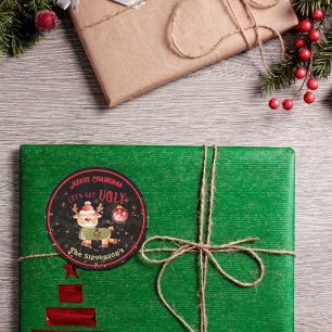 Vrolijk kerstfeest en lelijke trui rendier ronde sticker