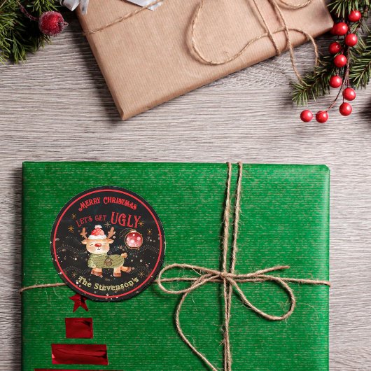 Vrolijk kerstfeest en lelijke trui rendier ronde sticker
