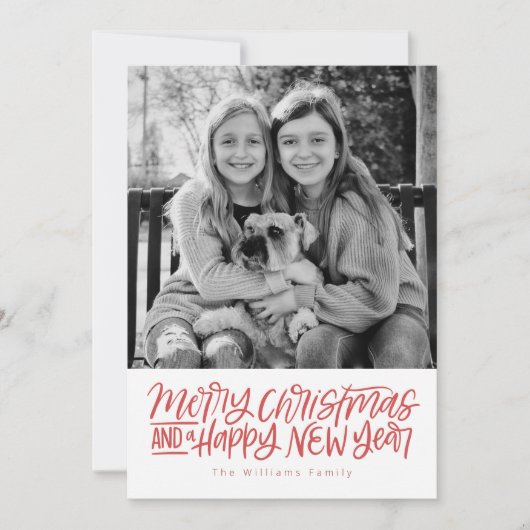 Vrolijk kerstfeest en nieuwjaar met de hand geschr feestdagenkaart (Voorkant)