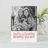 Vrolijk kerstfeest en nieuwjaar met de hand geschr feestdagenkaart (Staand voorkant)