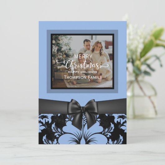 Vrolijk kerstfeest en prettige feestdagen, zwarte  kaart (Staand voorkant)