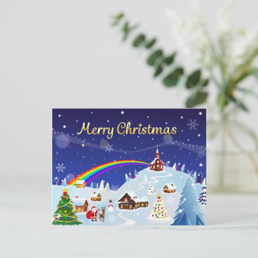 Vrolijk kerstfeest en regenboogkerstman briefkaart (Staand voorkant)
