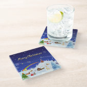 Vrolijk kerstfeest en regenboogkerstman glazen onderzetter (Schuin)