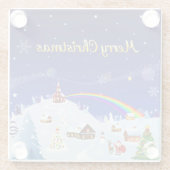 Vrolijk kerstfeest en regenboogkerstman glazen onderzetter (Achterkant)